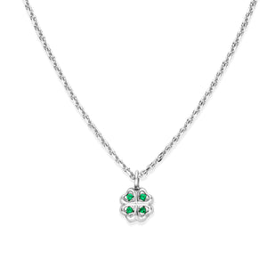 Collier trèfle en argent et zirconiums verts 654E369