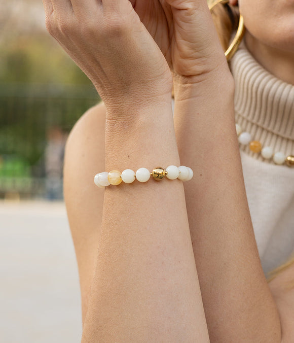 Bracelet Zag Lorette en acier doré et graines de Bodhi
