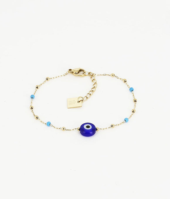 Bracelet Zag Bodrum en acier doré avec oeil protecteur