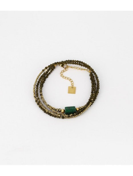 Bracelet ou Collier choker ZAG en acier doré avec malachite et hématite