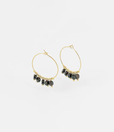 Boucles d'oreilles ZAG Zoé en acier doré et onyx noir