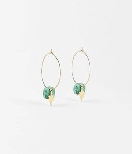 Boucles créoles ZAG Manureva en acier doré et Malachite