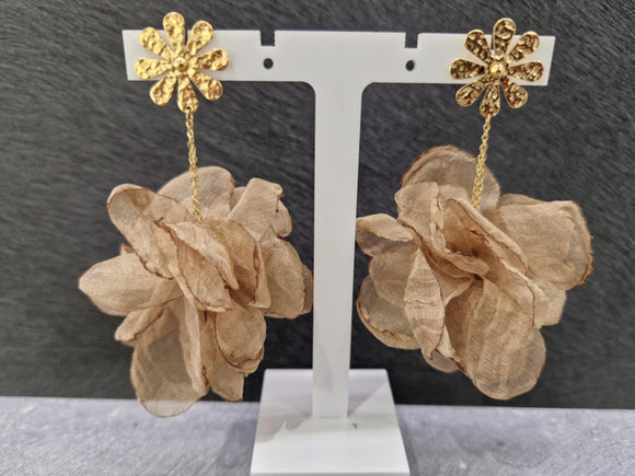 Boucles d'oreilles ZAG en acier doré et tulle brun clair 880J826