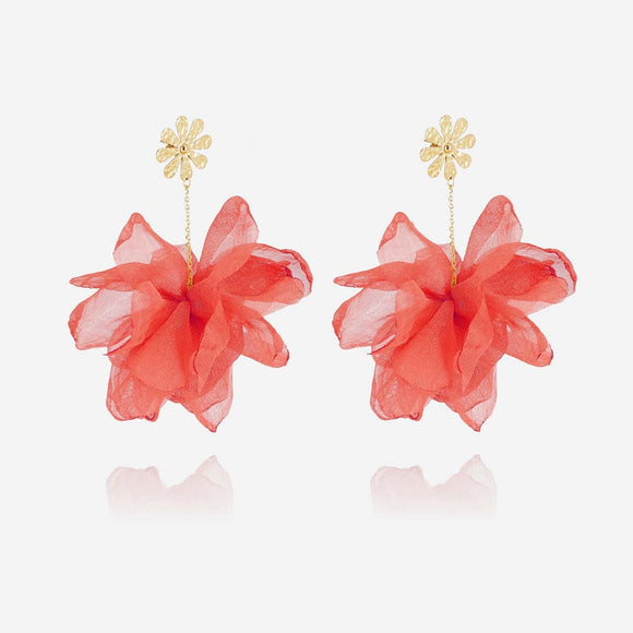 Boucles d'oreilles ZAG en acier doré et tulle corail 880J827