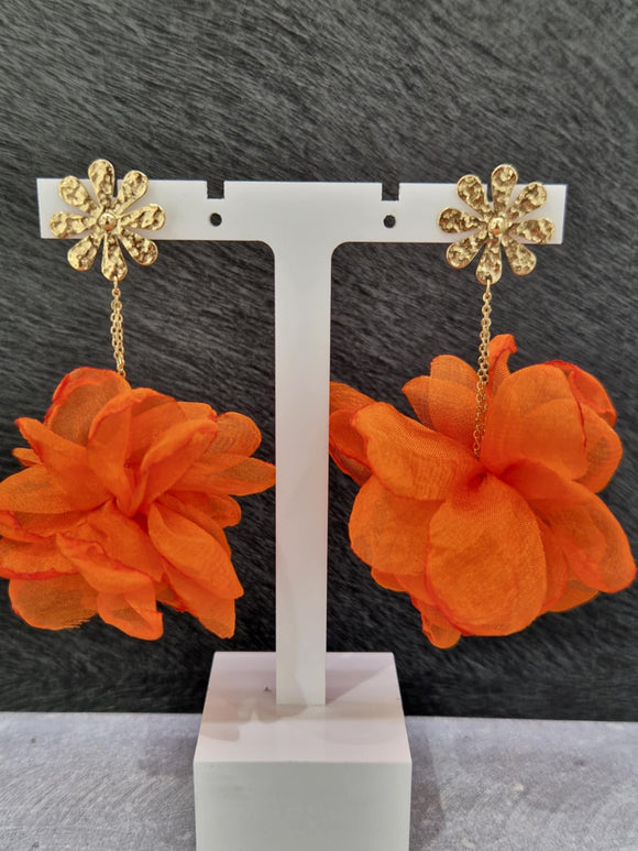 Boucles d'oreilles ZAG en acier doré et tulle Orange 880J831
