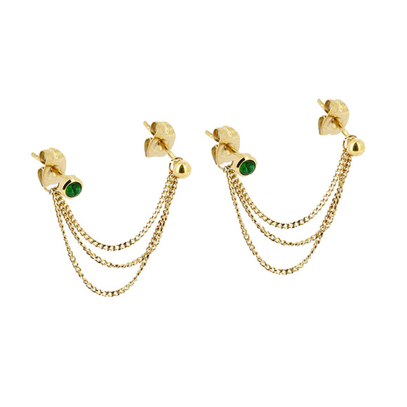 Boucles d'oreilles doubles ZAG Malachite en acier doré 880J905