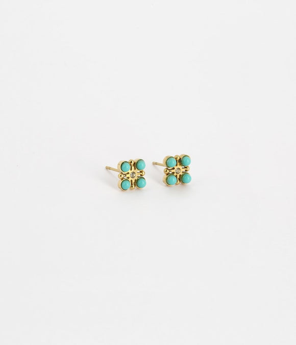 Boucles Zag Mint en acier doré et turquoises