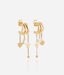 Triples boucles d'oreilles ZAG Beatriz en acier doré trompe l'oeil (3 anneaux pour un seul perçage) (Copie) (Copie)