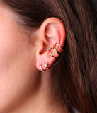 Doubles Boucles d'oreilles ZAG  en acier doré (2 anneaux pour 1 seul perçage)