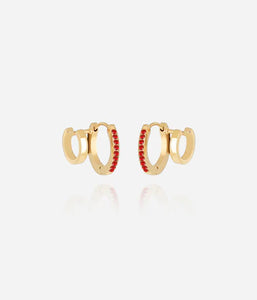 Boucles d'oreilles ZAG Uria rouge multiples trompe l'oeil (2 anneaux pour un seul perçage) (