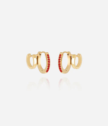 Boucles d'oreilles ZAG Uria rouge multiples trompe l'oeil (2 anneaux pour un seul perçage) (