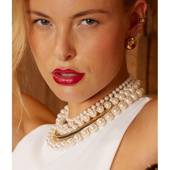Collier Zag Marga en acier doré et perles