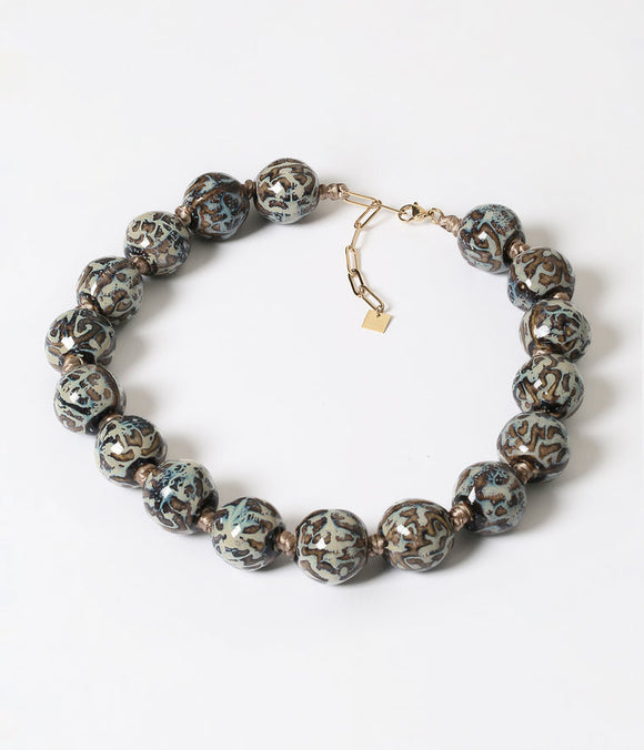 Collier ZAG Mato en acier doré et perles de céramique