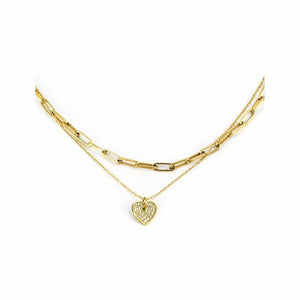 Collier double Zag U2 en acier doré et zirconiums