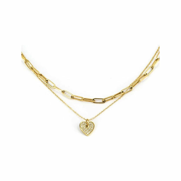 Collier double Zag U2 en acier doré et zirconiums