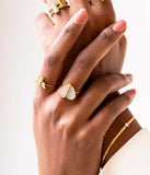 Bague ZAG coeur Basilio en acier doré et nacre