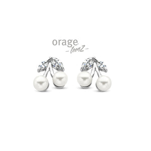 Boucles cerises avec perles blanches