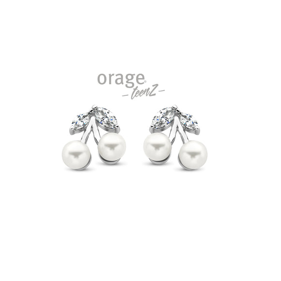 Boucles cerises avec perles blanches