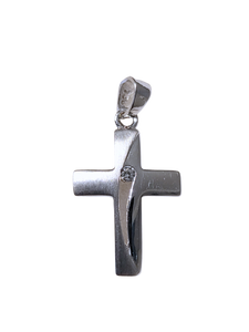 Pendentif Croix en or blanc et zirconium 18ct 369-257