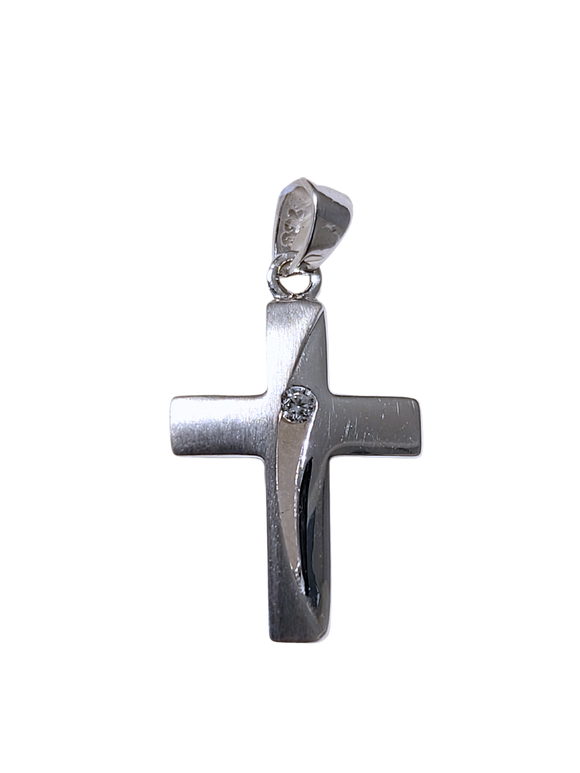 Pendentif Croix en or blanc et zirconium 18ct 369-257