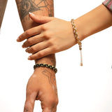 Bracelet acier noir + corde verte 846-24