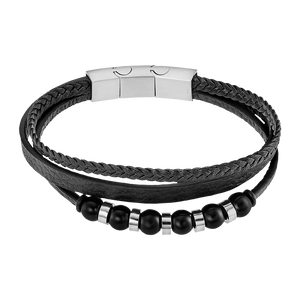 Bracelet cuir noir et acier 840-3769