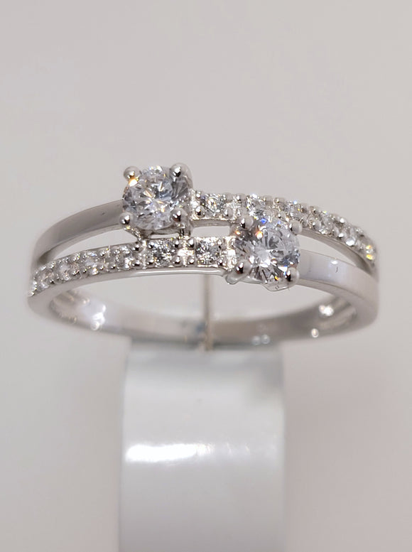 Bague or blanc 9ct et zirconium 411-79