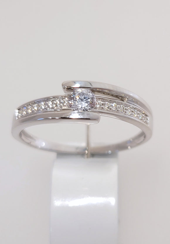 Bague or blanc 9ct et zirconium 401-271