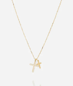 Collier ZAG Croix Quarto en acier doré