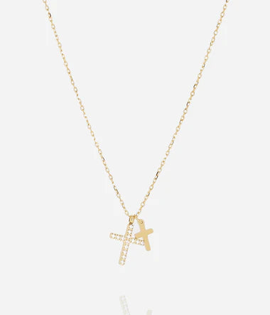Collier ZAG Croix Quarto en acier doré