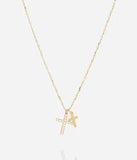Collier ZAG Croix Quarto en acier doré