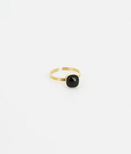 Bague Zag Mino en acier doré avec Onyx noir