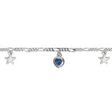 Chaine chevilles figaro avec étoiles et cœurs bleus