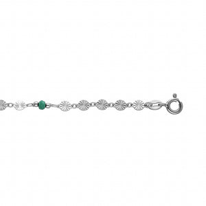 Chaine de cheville pastilles en argent et pierre synthétique verte