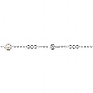 Chaine de cheville cubes avec billes en argent + perles synthétiques et zi