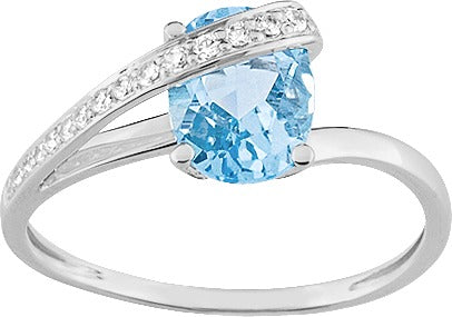 Bague en or blanc 9ct avec zirconium et topaze traitée