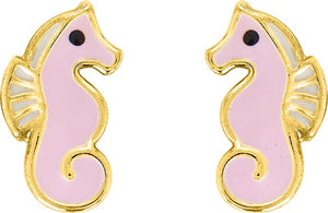 Boucles d'oreilles hippocampes roses sur plaqué or