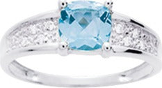 Bague or Blanc 18ct Topaze bleue et Zirconium 302-34