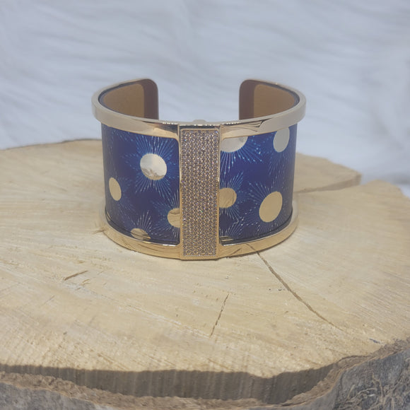 Les Georgettes Manchette Barrette doré 40mm + cuir rayons/moutarde