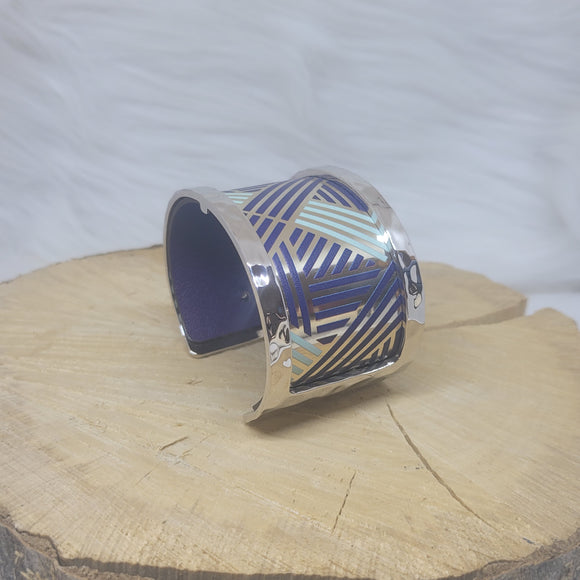Les Georgettes Manchette Pure Martelée AG 40mm + cuir ruban/hypnose