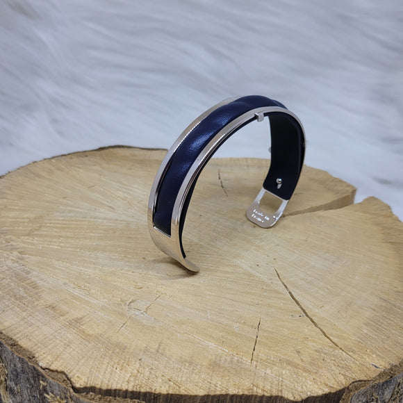 Les Georgettes Manchette Pure XL AG 14mm + cuir 3D bleu marine (non réversible)
