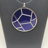 Les Georgettes Pendentif précieux Girafe argenté 45mm n°42 avec cuir bleu vernis/prune