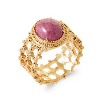Bague Plaqué or et rhodonite