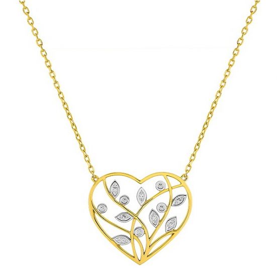 Collier bicolore coeur arbre de vie en or jaune 9ct 452-8