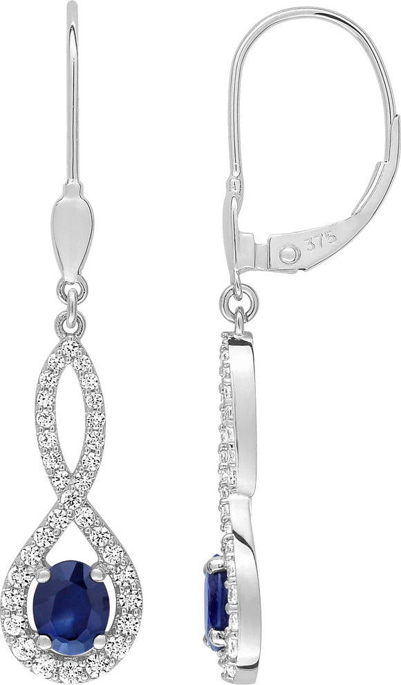 Boucles d’oreilles en or blanc 9ct avec saphir et zirconiums 483-71