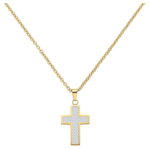 Collier croix en acier et IP jaune