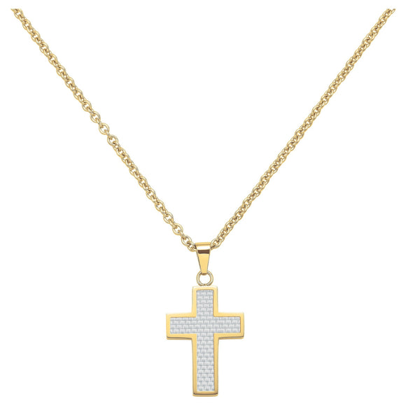Collier croix en acier et IP jaune