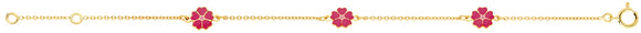 Bracelet enfant avec fleurs fuchsia en or 18ct