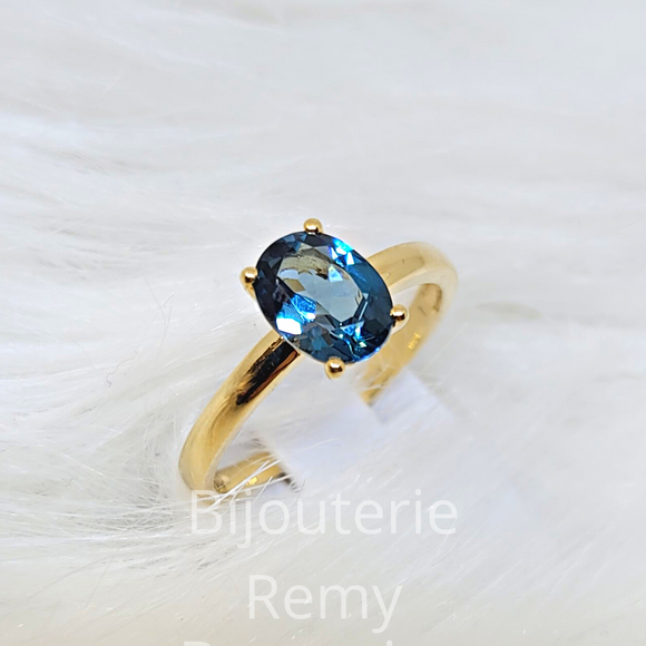 Bague or jaune 18 ct avec Topaze London Blue 317-96