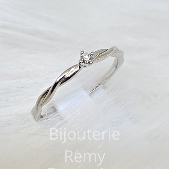 Bague solitaire tressé or blanc et diamant 306-94